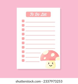 to do list tamplate with cute mushroom hand drawn