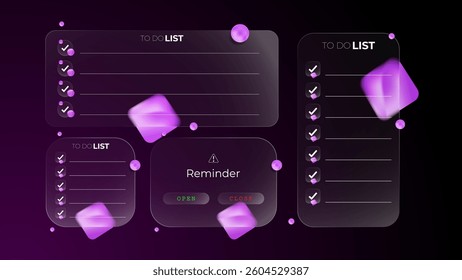 to do list, task, checklist template layout with modern trendy gradient glass morphism shape vector illustration