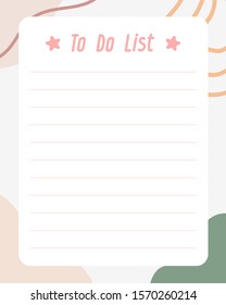 To do list template with abstract background. Printable daily plan, schedule, timetable. Planner template. Vector illustration.