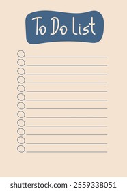 To do list Template. Blank Doodle Reminder, Task list, plan, note Checklist Background. Hand drawn Sketch List. Planning notepad page