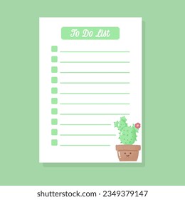 to do list template with cactus kawaii hand drawn