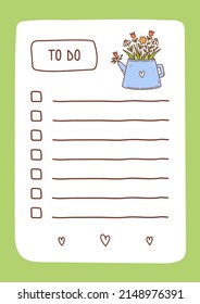 To Do List Template Decorated By Spring Flowers In A Teapot. Cute Design Of Schedule, Daily Planner Or Checklist. Vector Hand-drawn Illustration. Perfect For Planning, Notes And Self-organization.