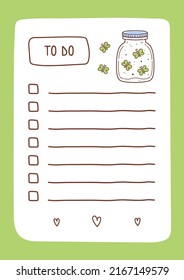 To do list template decorated by jar with butterflies. Cute design of schedule, daily planner or checklist. Vector hand-drawn illustration. Perfect for planning, notes and self-organization.