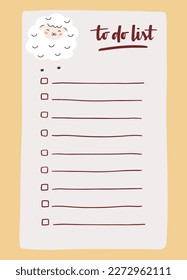 To do list template decorated by cute sheep. Cute design of schedule, daily planner or checklist. Vector hand-drawn illustration. Perfect for planning, notes and self-organization.