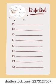 To do list template decorated by cute sheep. Cute design of schedule, daily planner or checklist. Vector hand-drawn illustration. Perfect for planning, notes and self-organization.
