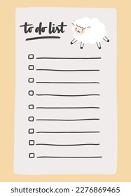 To do list template decorated by cute sheep. Cute design of schedule, daily planner or checklist. Vector hand-drawn illustration. Perfect for planning, notes and self-organization.