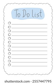 To do list Template in Doodle style. Reminder, Task list, plan, note Checklist Background. Hand drawn Sketch Blank List isolated on white. Planning notepad