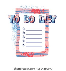 To do list template. Hand drawn reminder blank with copy space for text. Vector illustration. 