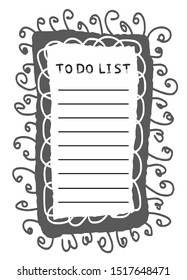To do list template. Hand drawn reminder blank with copy space for text. Vector illustration. 