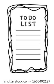 To do list template. Hand drawn reminder blank with copy space for text. Vector illustration. 