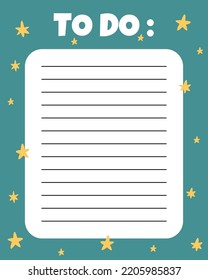 To do list template. Organizer and Schedule with place for Notes. Good for Kids.
