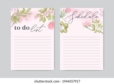 To do list template set collection with watercolor floral background