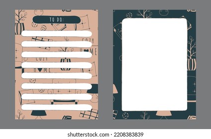 To do list template set. Daily planner note paper. Decorated cozy home, interior items. Vector illustration