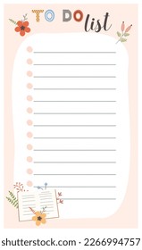 To do list template. Vector illustration in spring design with flowers for planner.