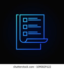 To Do List vector blue simple icon. Checklist concept outline symbol on dark background