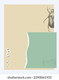 To do list vintage decoupage collage style with hand drawn stamp monochrome bugs, template for notes reminders. . Vector illustration