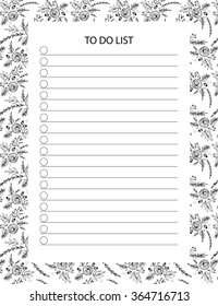 To Do List with vintage flowers. Organizer and Schedule.