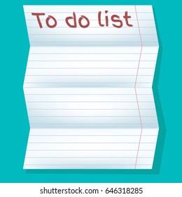 To do list, white paper in line on a blue background. Vector flat illustration