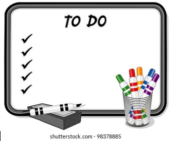 To Do List, Whiteboard, marker pens, eraser. Copy space to add your own text, notes or drawings for home, school, office, business projects. EPS8 compatible.