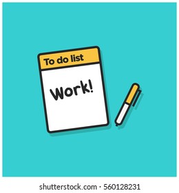 To Do List With WORK Written On It (Line Art Vector Illustration in Flat Style Design)