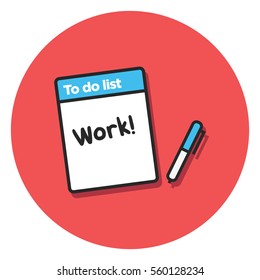 To Do List With WORK Written On It (Line Art Vector Illustration in Flat Style Design)