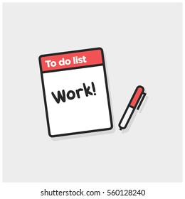 To Do List With WORK Written On It (Line Art Vector Illustration in Flat Style Design)