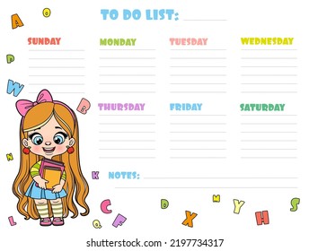 To do list for writing plans for the week with a cute cartoon schoolgirl with textbooks