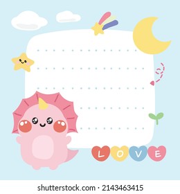 To do list.Animal character design.Dinosaur,love,heart,moon,plant cartoon.Paper write.Kawaii.Vector.Illustration.