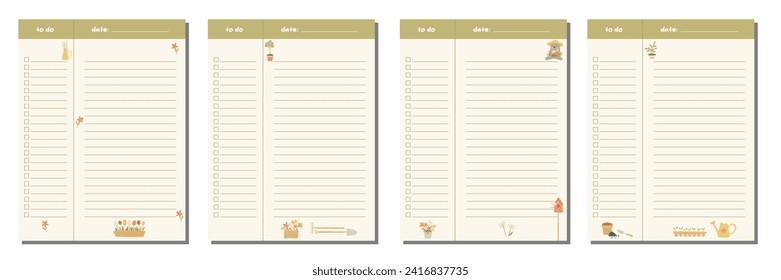To do lists for digital planning or journaling. Spring garden digital notes. Scheduling and planning concept. Vector illustration.