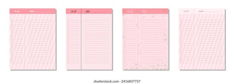 To do lists for digital planning or journaling. Pink digital notes. Scheduling and planning concept. Vector illustration.