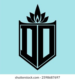 DO Logo featuring a minimalist design with a crown-like flower symbol on top, bold black elements, and a soft blue background, perfect for branding and modern visual identity.