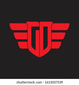 DO Logo monogram with emblem and wings element design template on red colors