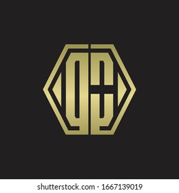 DO Monograma del logotipo con plantilla de diseño redondeado de línea hexagonal con colores dorados