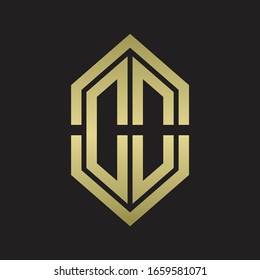 DO Logo monogram with hexagon shape and outline slice style with gold colors