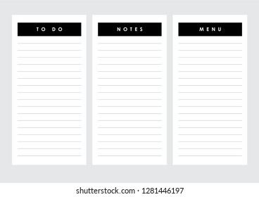 To do - menu - notes list - printable - vector