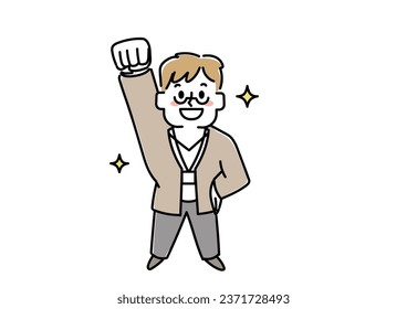 I'll do my best from a bird's-eye view! Illustration of a person raising his fist (businessman male casual)
