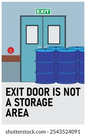 Não é permitido colocar materiais em frente ao projeto de cartaz de segurança das saídas de emergência.