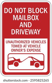 Do not block mailbox no parking warning sign