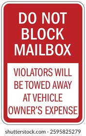 Do not block mailbox no parking warning sign