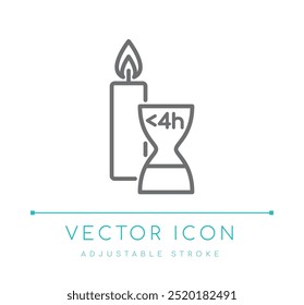 Do Not Burn Longer than 4h Candle Vector Line Icon, Flame Warning Candle Safety Symbol, Fire Hazard Candle Care Logo