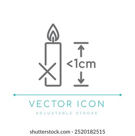 Não queime inferior a 1 cm Vela vetor linha ícone, símbolo de segurança de vela de aviso de chama, perigo de fogo Vela cuidar logotipo