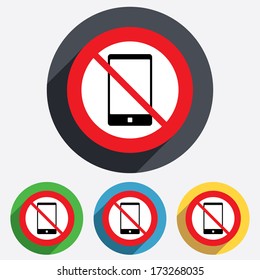 Do not call. Smartphone sign icon. Support symbol. Call center. Red circle prohibition sign. Stop flat symbol. Vector