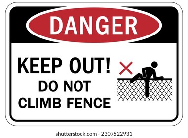 Do not climb on fence warning sign and labels