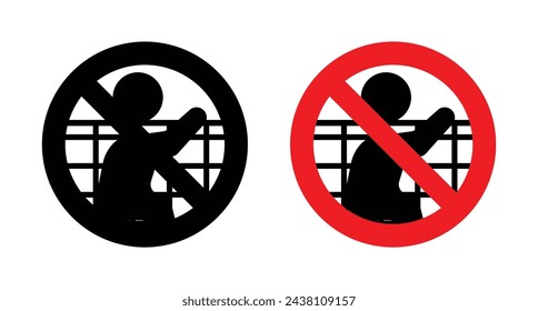 Do not climb sign. please Don't jump garden wall symbol. barrier or railing climbing prohibited sign. Do not climb safety fence protesters warning icon.