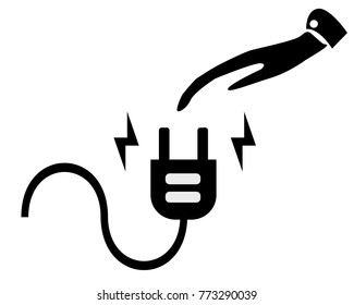 Do not connect the sign, isolated on white. The hand reaches for the electric plug. Vector