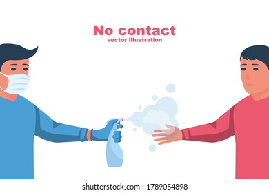Do not contact. No handshake. Careless person gives hand for a handshake. Keep distance. Warning dangerous infection on hands. Vector flat design. Precautions and prevention of coronavirus disease.
