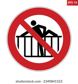 Do not cross barrier sign. Vector illustration of red crossed out circle sign with man crossing fence icon inside. Do not enter. Prohibition symbol. Restriction area. Dangerous zone. Safety warning.