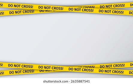 Do not cross caution ribbons. Yellow tape police barrier tapes for crime scenes. Warning bands criminal accident place. Seamless striped boundary lines on white background. Vector illustration