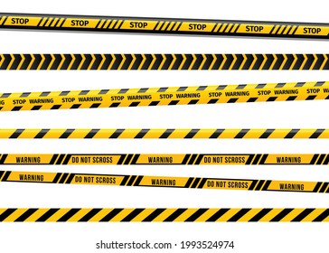 Do not cross crime scene tape vector illustration, Yellow and Black Barricade Construction Tape Collection. Police Warning Line. 