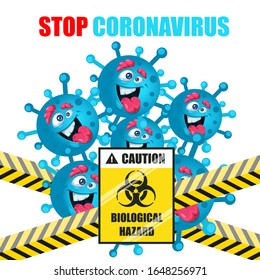 Do Not Cross the Line with Biological Hazard Symbol of Cute 2019 MERS-nCoV (Middle East Respiratory Coronavirus Syndrome-Novel Coronavirus). Design Concept for Protection against Viral Pandemic